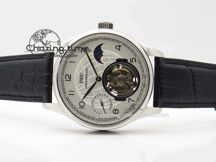 MIROTIME 0518 UrbanStyle Portuguese Tourbillon Power Reserve Moonphase SS White Dial On Black Leather Strap 7318